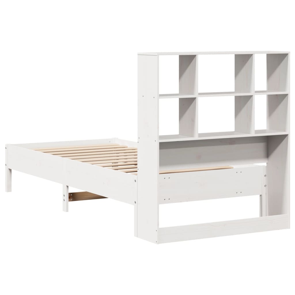 Cama com estante sem colchão 75x190 cm pinho maciço branco