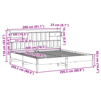 Cama com estante sem colchão 200x200 cm pinho maciço