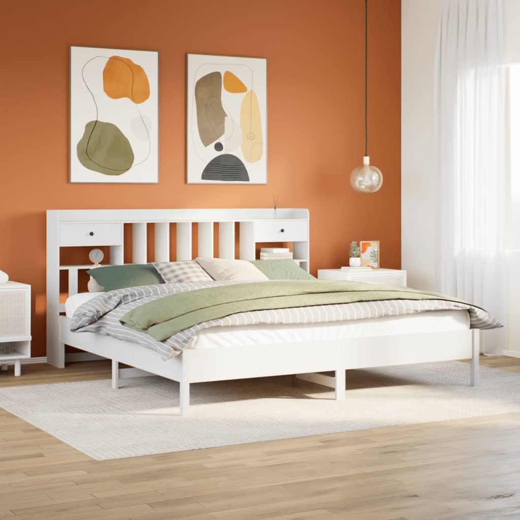 Cama com estante sem colchão 200x200 cm pinho maciço branco