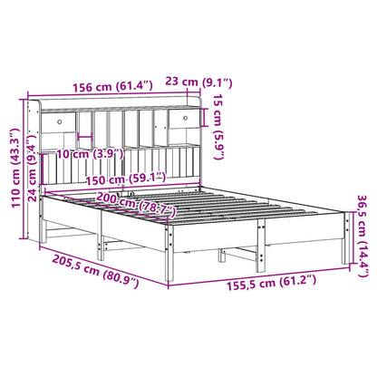 Cama com estante sem colchão 150x200 cm pinho maciço branco