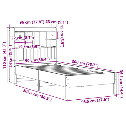 Cama com estante sem colchão 90x200 cm pinho maciço