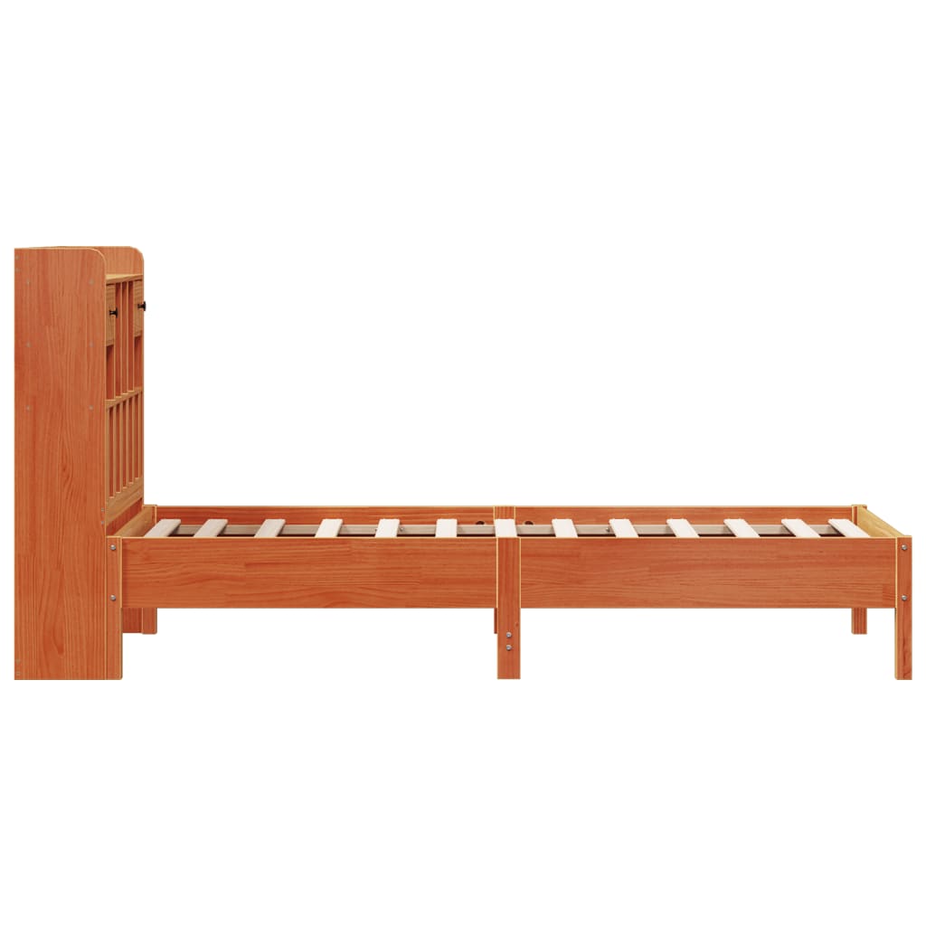 Cama com estante sem colchão 90x200cm pinho maciço castanho-mel