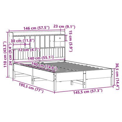 Cama com estante sem colchão 140x190 cm pinho maciço