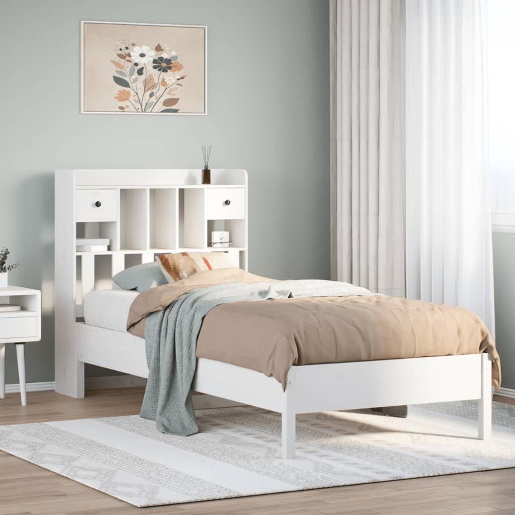 Cama com estante sem colchão 90x190 cm pinho maciço branco