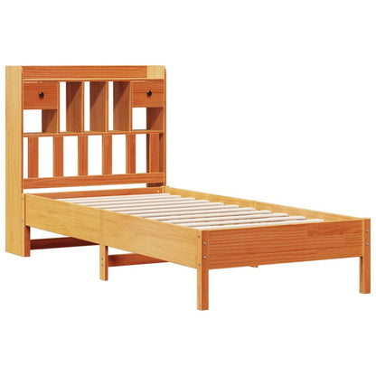 Cama com estante sem colchão 90x190cm pinho maciço castanho-mel