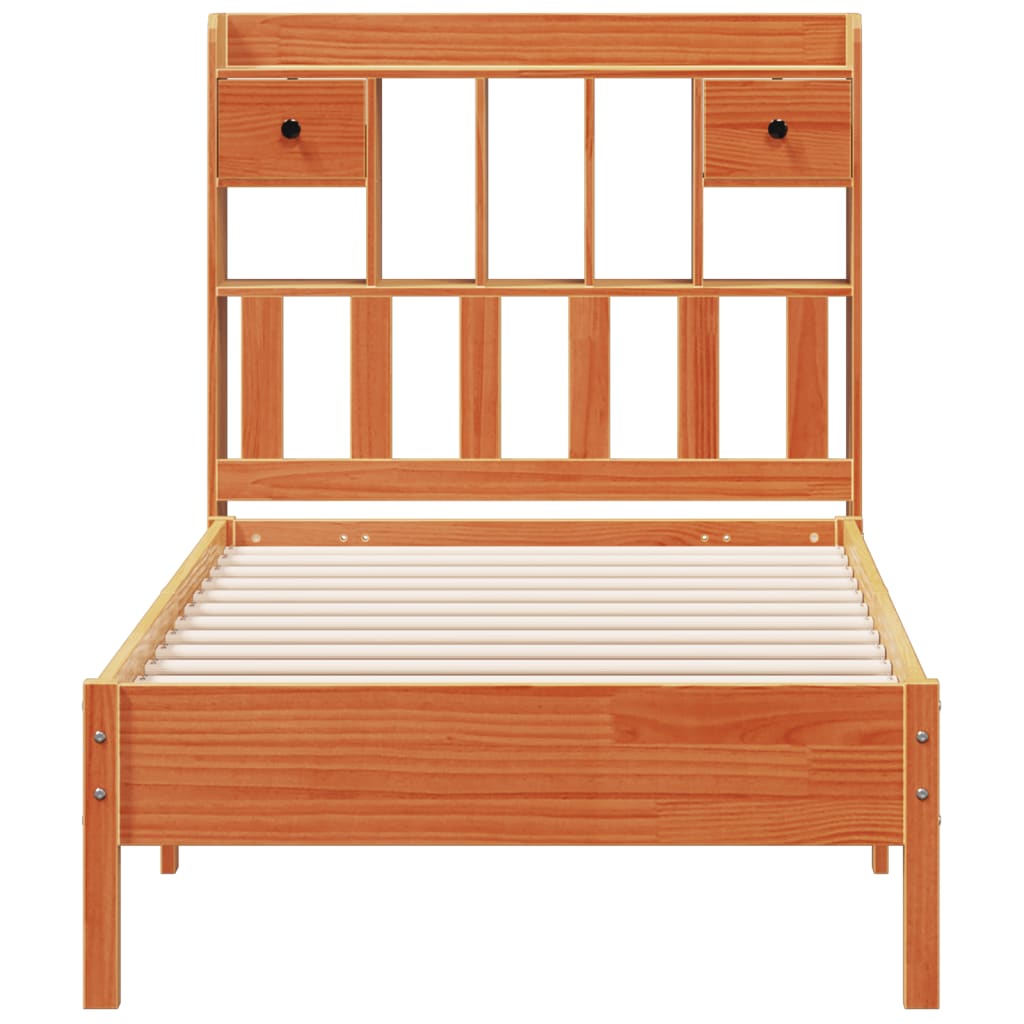 Cama com estante sem colchão 90x190cm pinho maciço castanho-mel