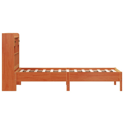 Cama com estante sem colchão 90x190cm pinho maciço castanho-mel