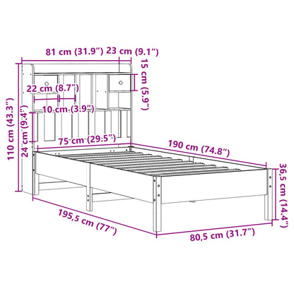 Cama com estante sem colchão 75x190 cm pinho maciço