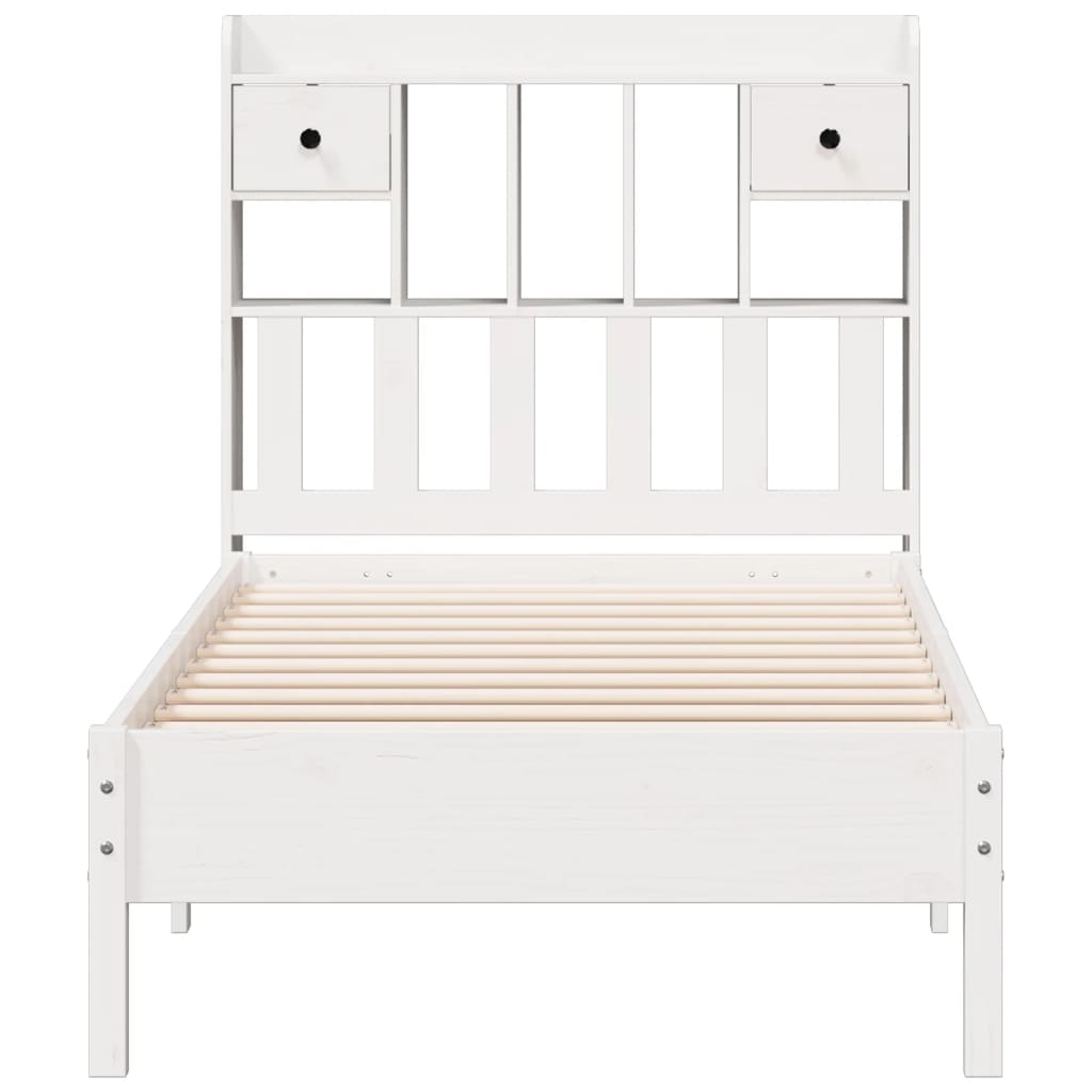 Cama com estante sem colchão 75x190 cm pinho maciço branco