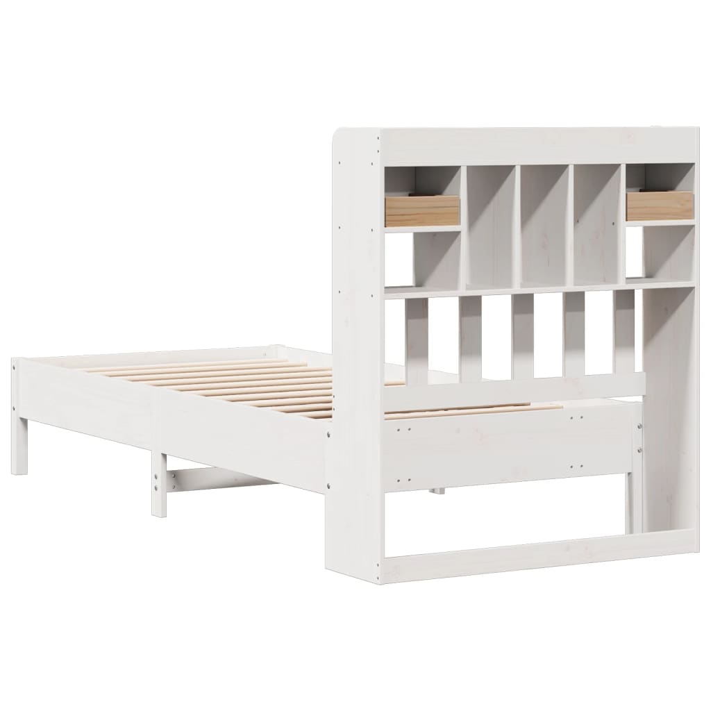 Cama com estante sem colchão 75x190 cm pinho maciço branco