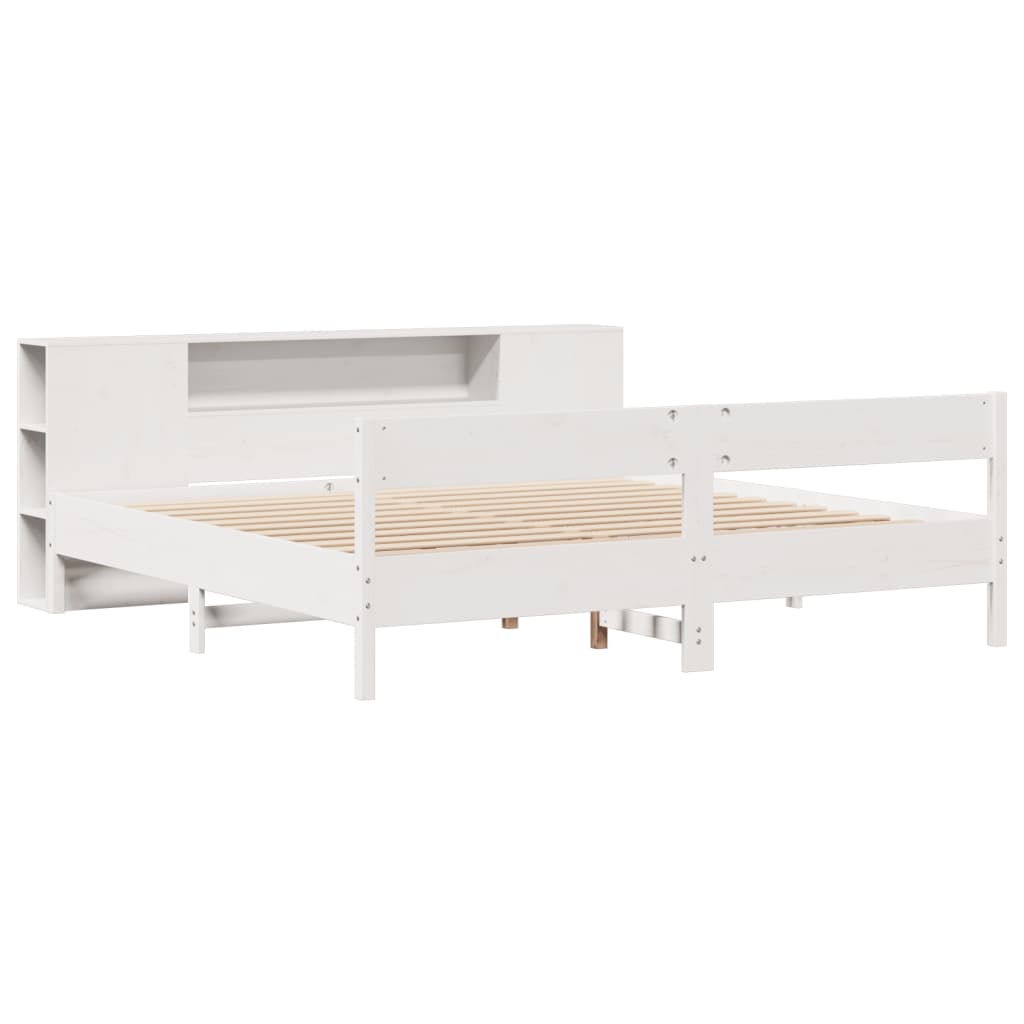 Cama com estante sem colchão 200x200 cm pinho maciço branco