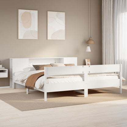 Cama com estante sem colchão 200x200 cm pinho maciço branco