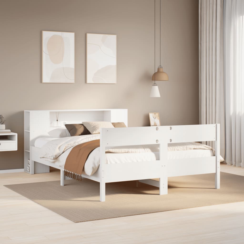 Cama com estante sem colchão 160x200 cm pinho maciço branco