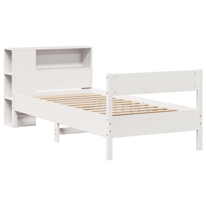 Cama com estante sem colchão 75x190 cm pinho maciço branco