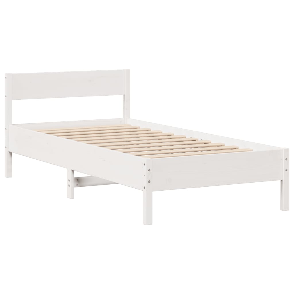 Cama com estante sem colchão 75x190 cm pinho maciço branco