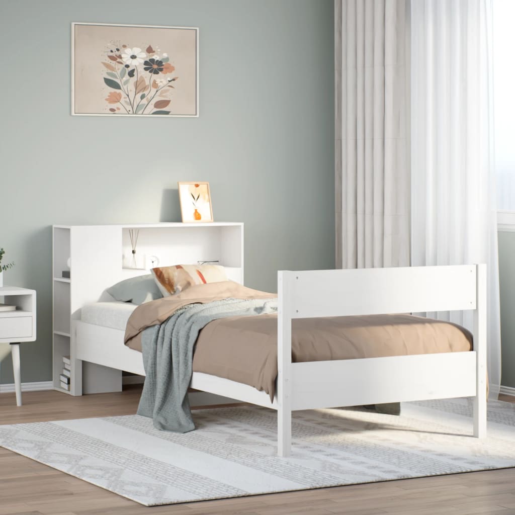 Cama com estante sem colchão 75x190 cm pinho maciço branco