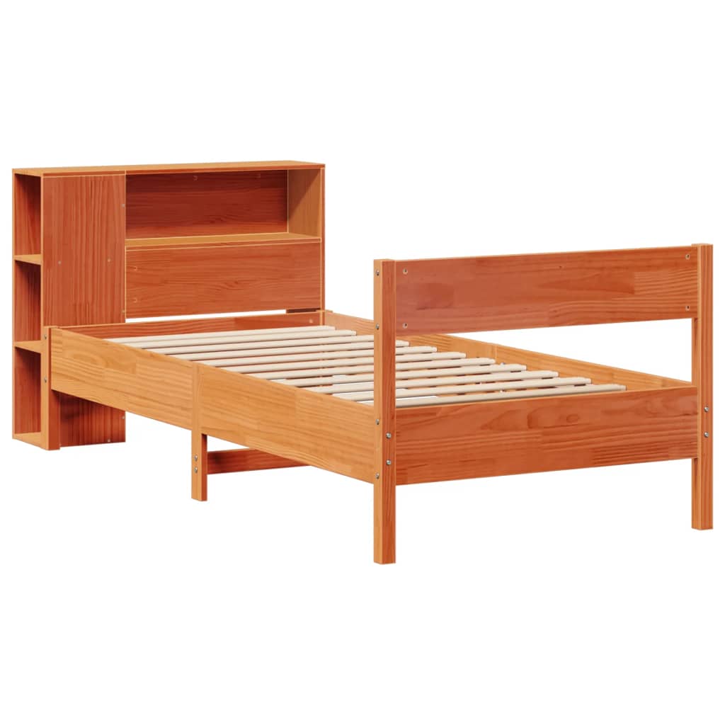 Cama com estante sem colchão 75x190cm pinho maciço castanho-mel