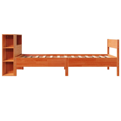 Cama com estante sem colchão 75x190cm pinho maciço castanho-mel