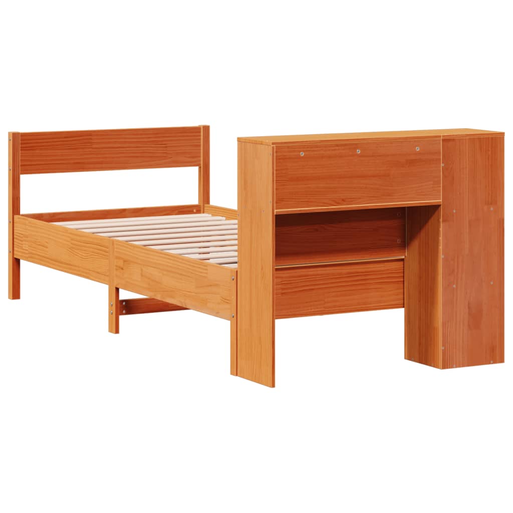 Cama com estante sem colchão 75x190cm pinho maciço castanho-mel