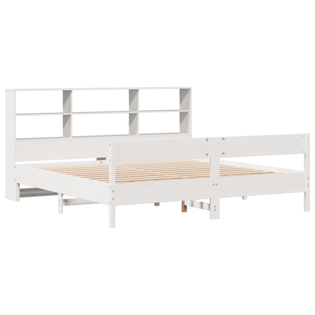 Cama com estante sem colchão 180x200 cm pinho maciço branco