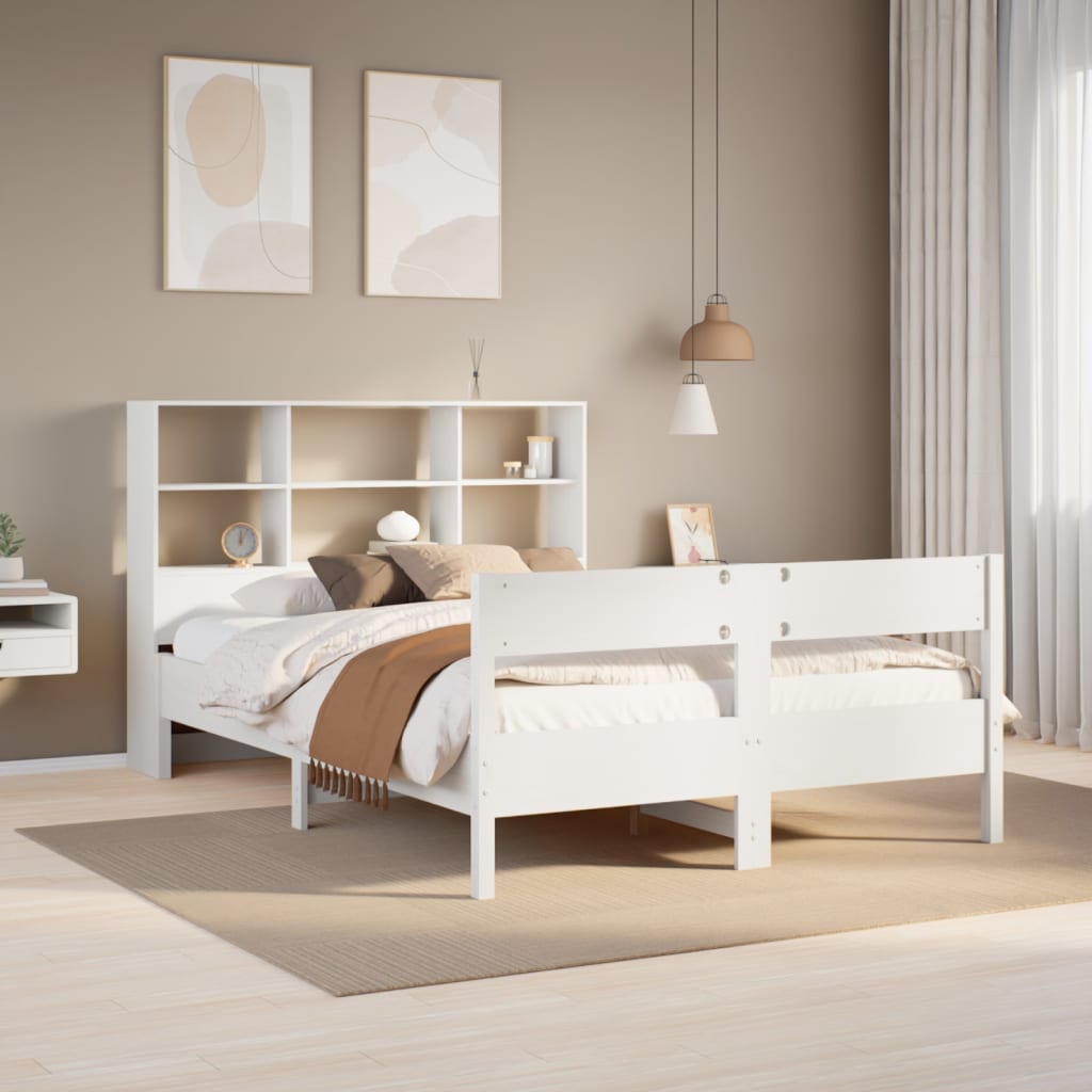 Cama com estante sem colchão 160x200 cm pinho maciço branco