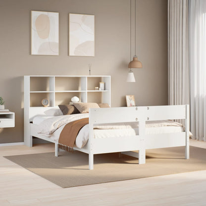 Cama com estante sem colchão 140x200 cm pinho maciço branco