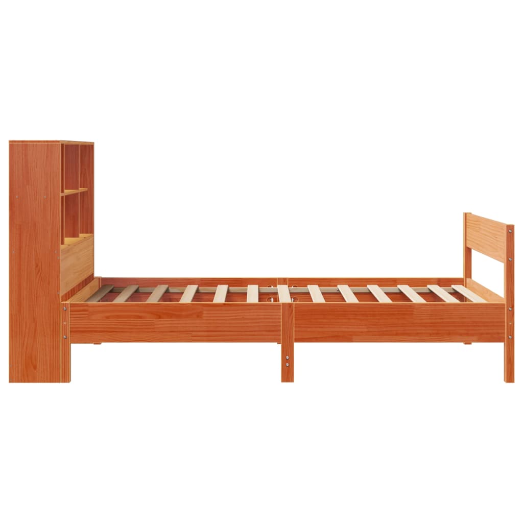 Cama com estante sem colchão 90x200cm pinho maciço castanho-mel