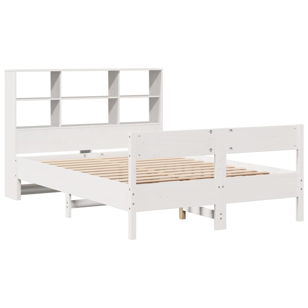 Cama com estante sem colchão 140x190 cm pinho maciço branco