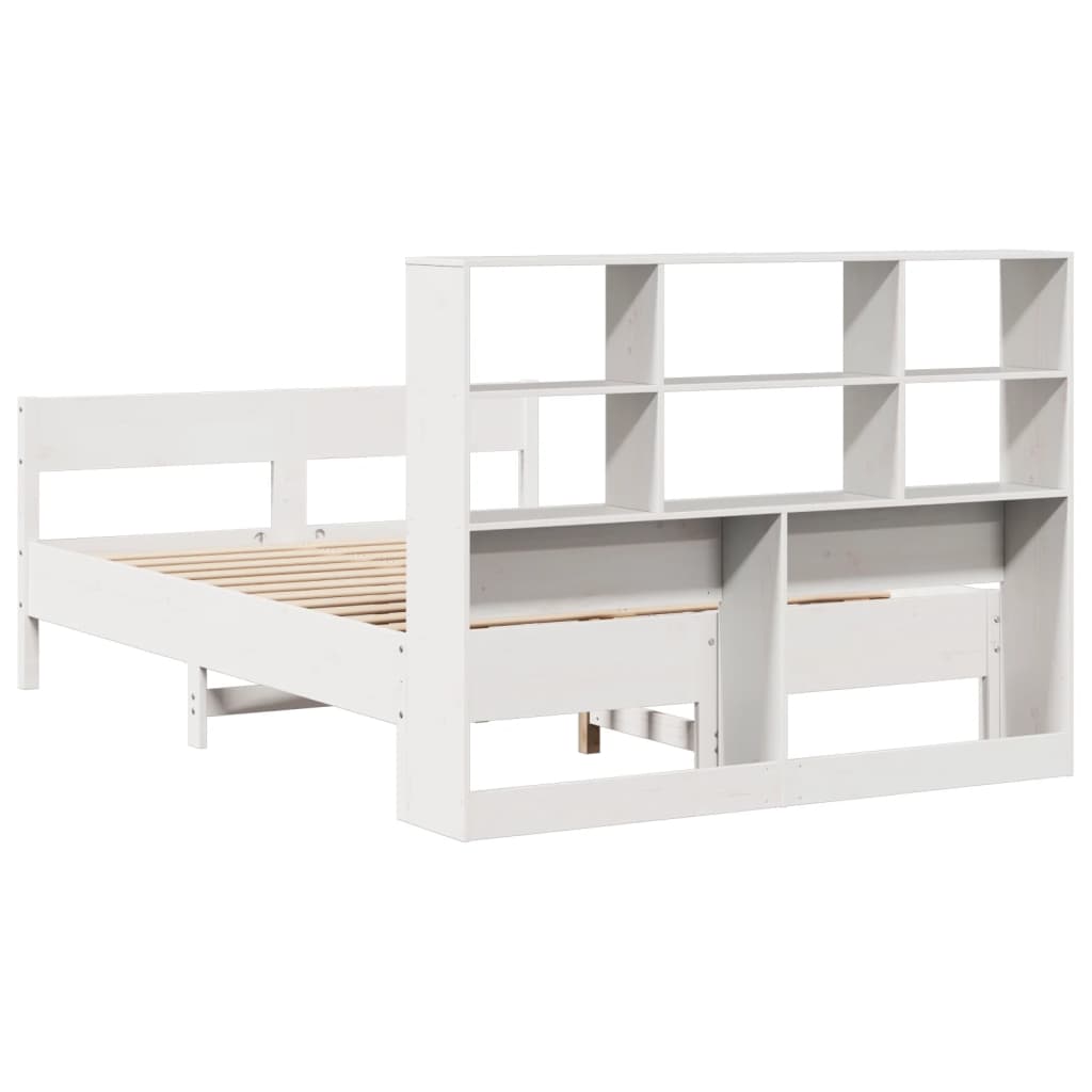 Cama com estante sem colchão 135x190 cm pinho maciço branco