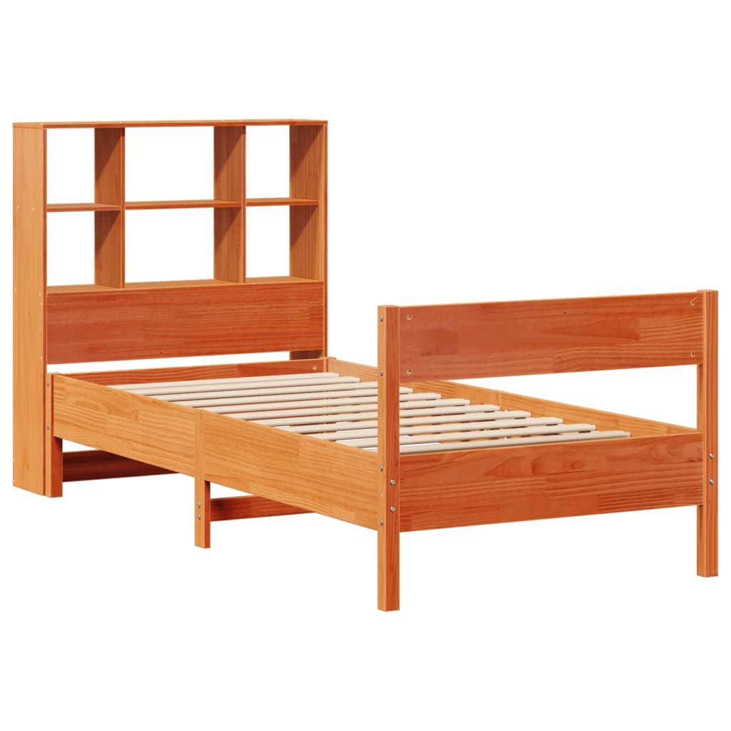 Cama com estante sem colchão 90x190cm pinho maciço castanho-mel