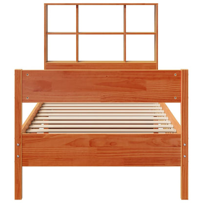 Cama com estante sem colchão 90x190cm pinho maciço castanho-mel