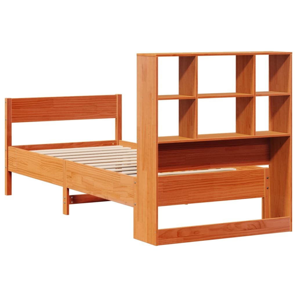 Cama com estante sem colchão 90x190cm pinho maciço castanho-mel