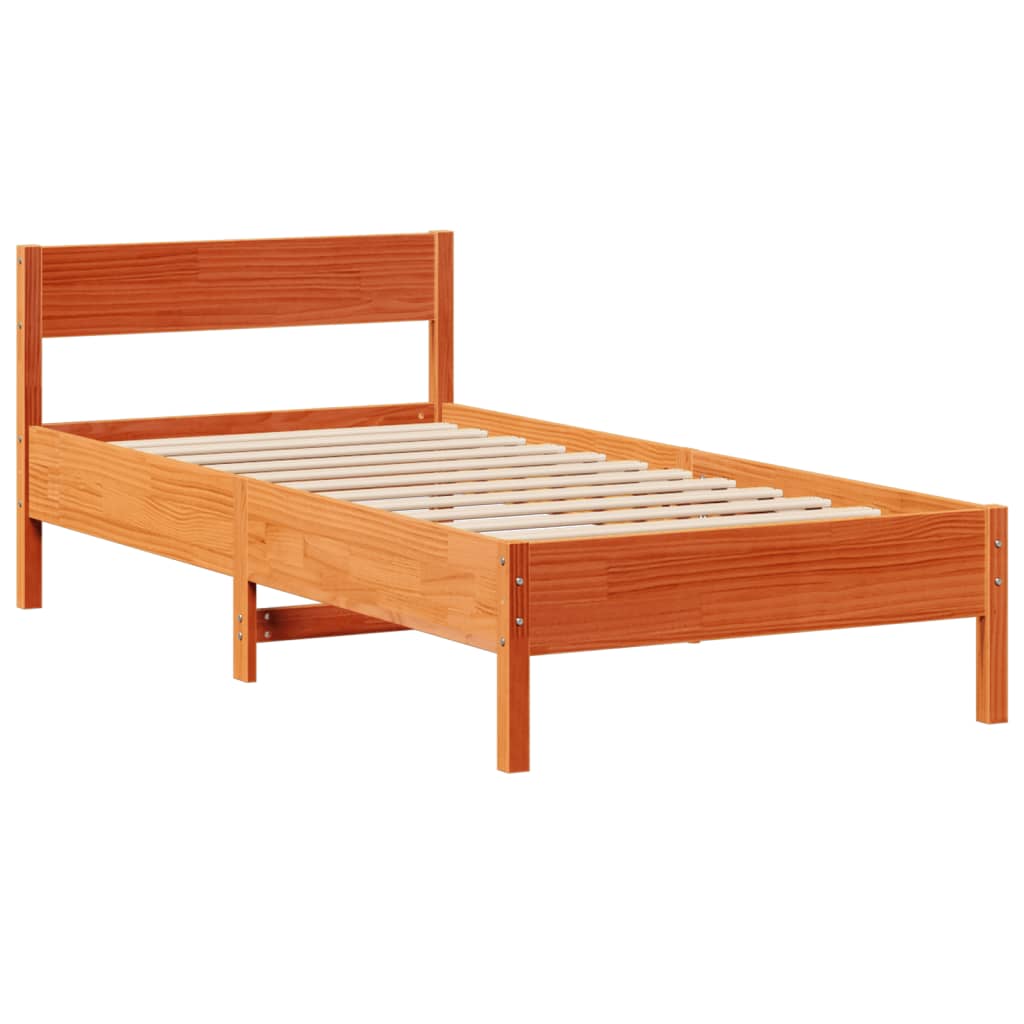 Cama com estante sem colchão 90x190cm pinho maciço castanho-mel