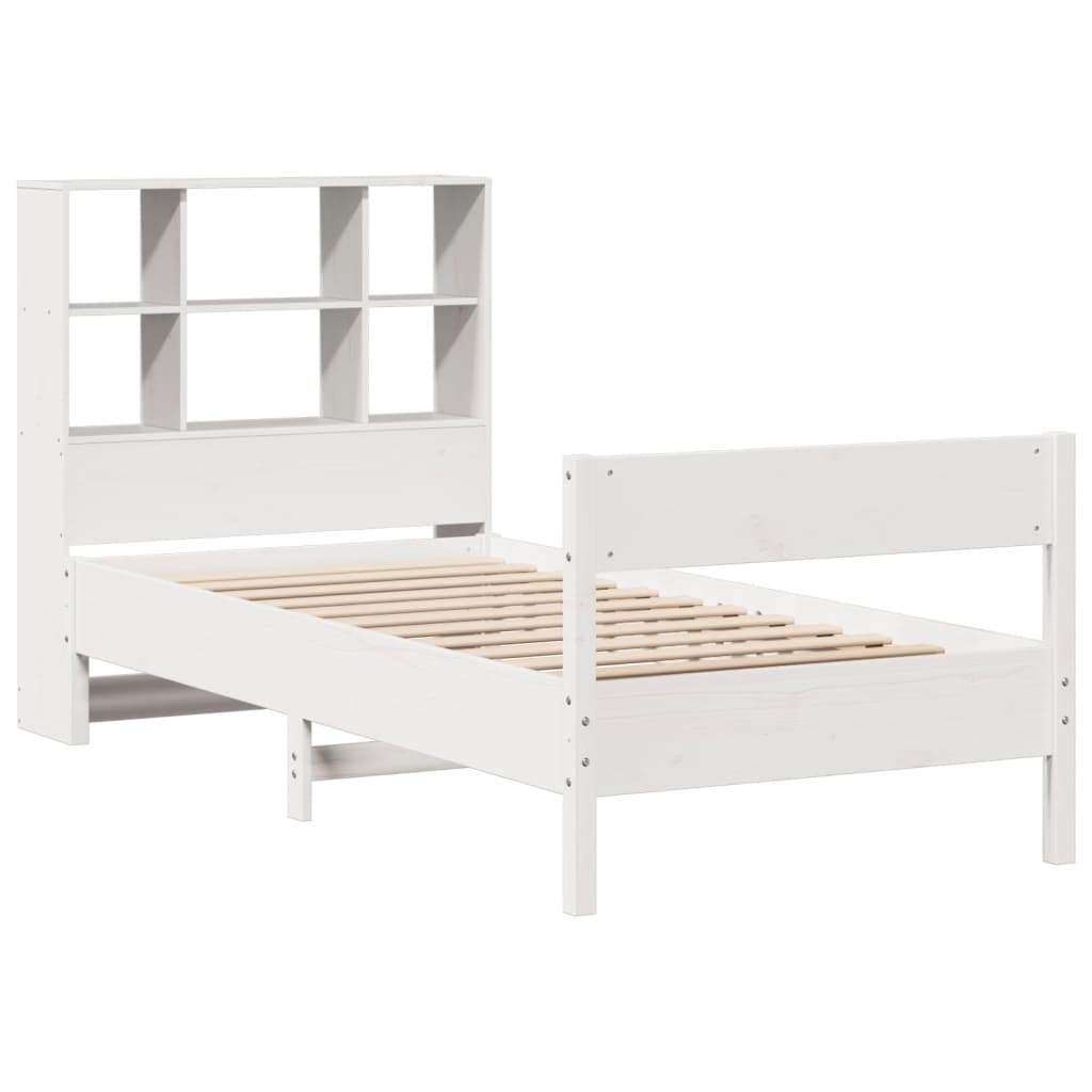 Cama com estante sem colchão 75x190 cm pinho maciço branco