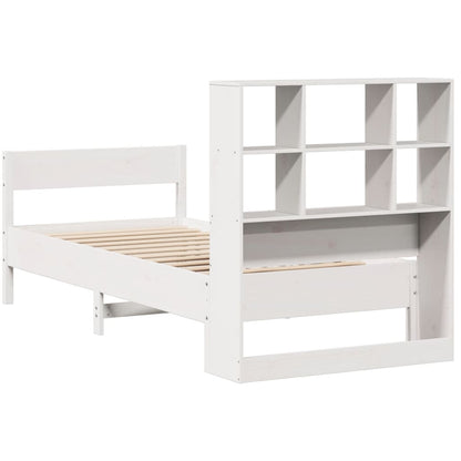 Cama com estante sem colchão 75x190 cm pinho maciço branco