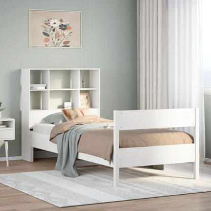 Cama com estante sem colchão 75x190 cm pinho maciço branco