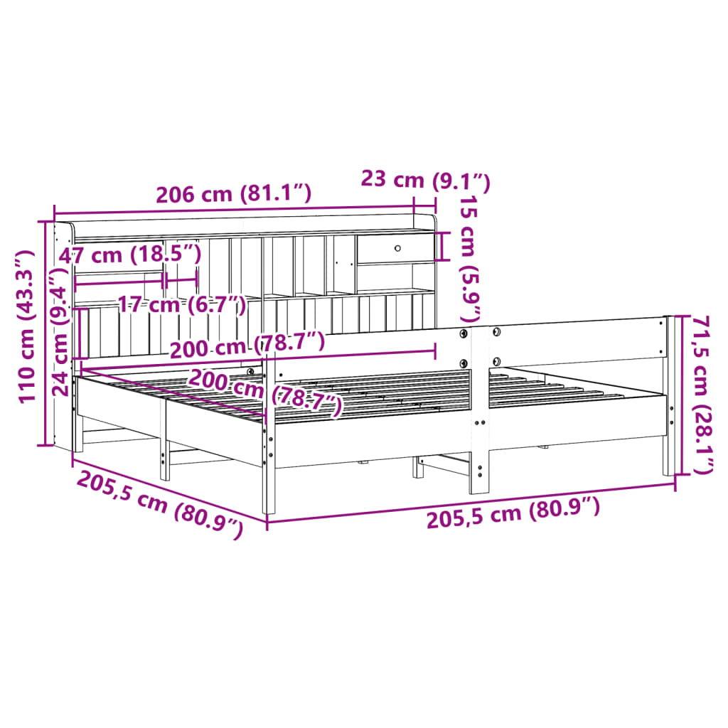 Cama com estante sem colchão 200x200 cm pinho maciço