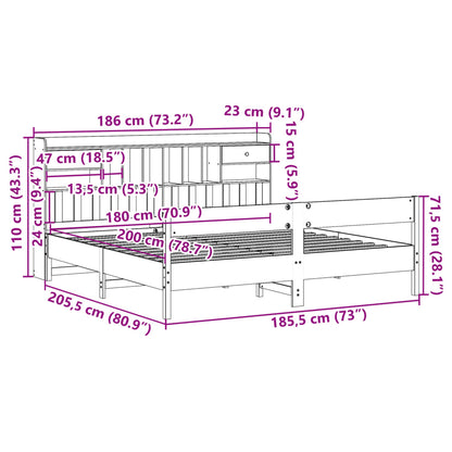 Cama com estante sem colchão 180x200 cm pinho maciço branco