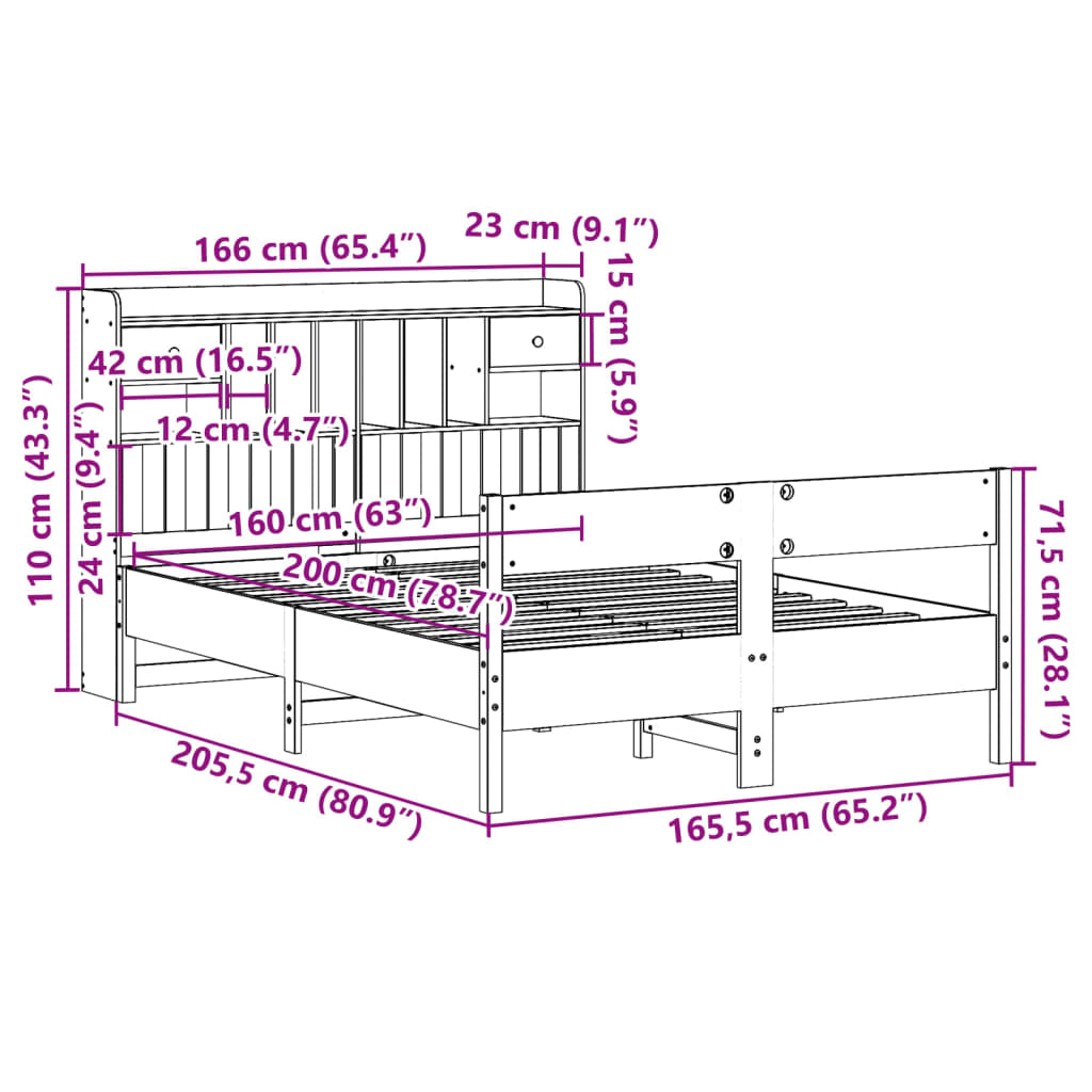 Cama com estante sem colchão 160x200 cm pinho maciço