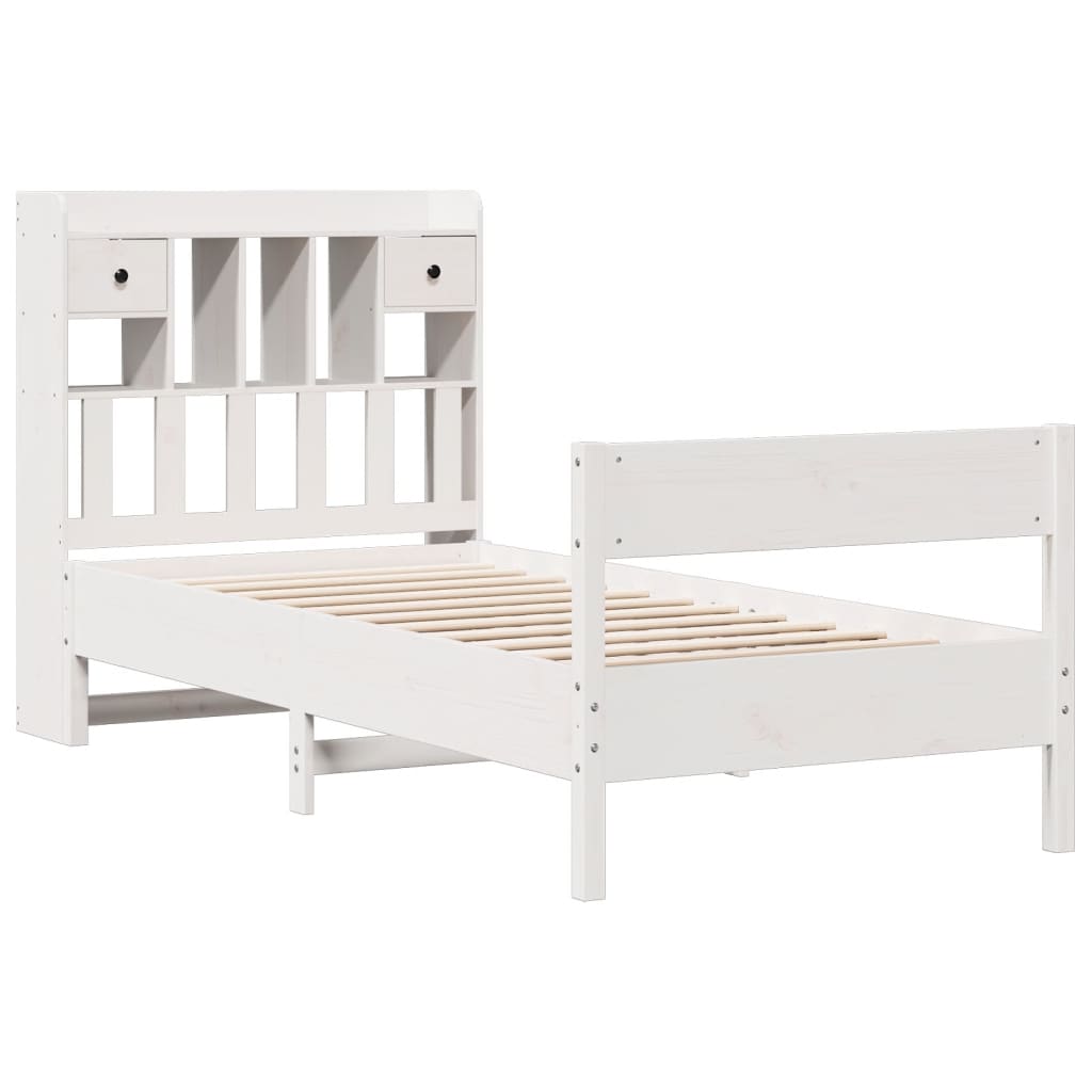 Cama com estante sem colchão 90x200 cm pinho maciço branco