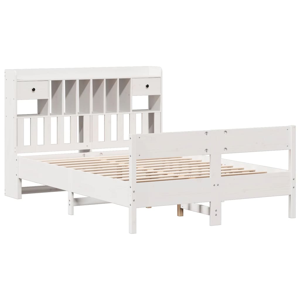 Cama com estante sem colchão 140x190 cm pinho maciço branco