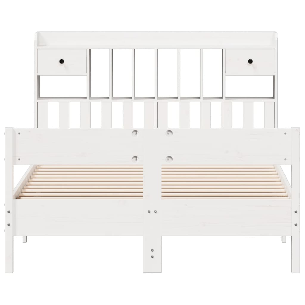 Cama com estante sem colchão 140x190 cm pinho maciço branco