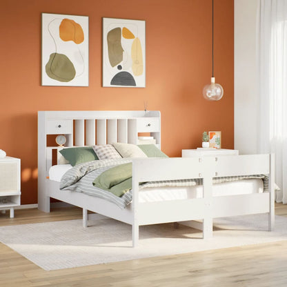 Cama com estante sem colchão 140x190 cm pinho maciço branco