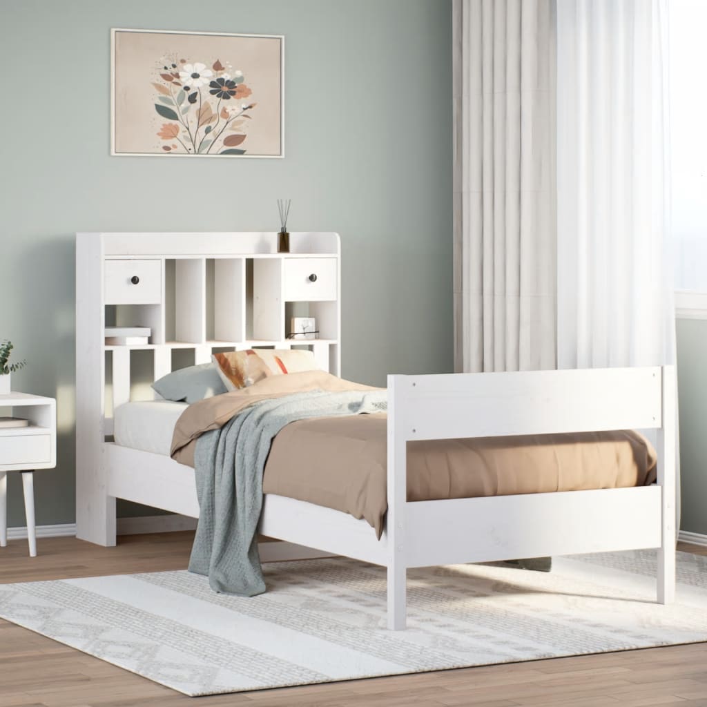 Cama com estante sem colchão 90x190 cm pinho maciço branco