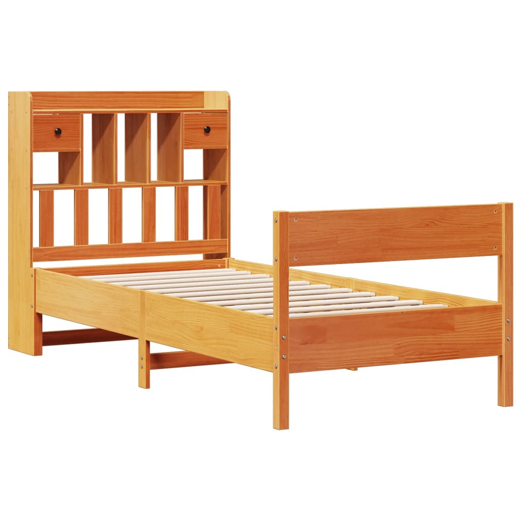 Cama com estante sem colchão 75x190cm pinho maciço castanho-mel