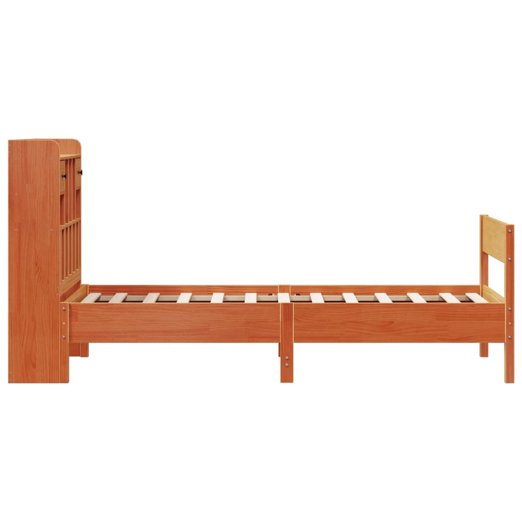 Cama com estante sem colchão 75x190cm pinho maciço castanho-mel