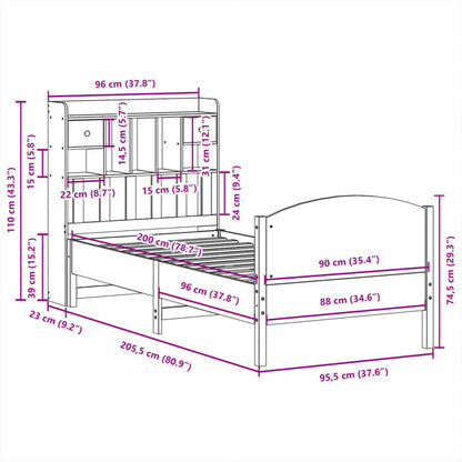 Cama com estante sem colchão 90x200cm pinho maciço castanho-mel