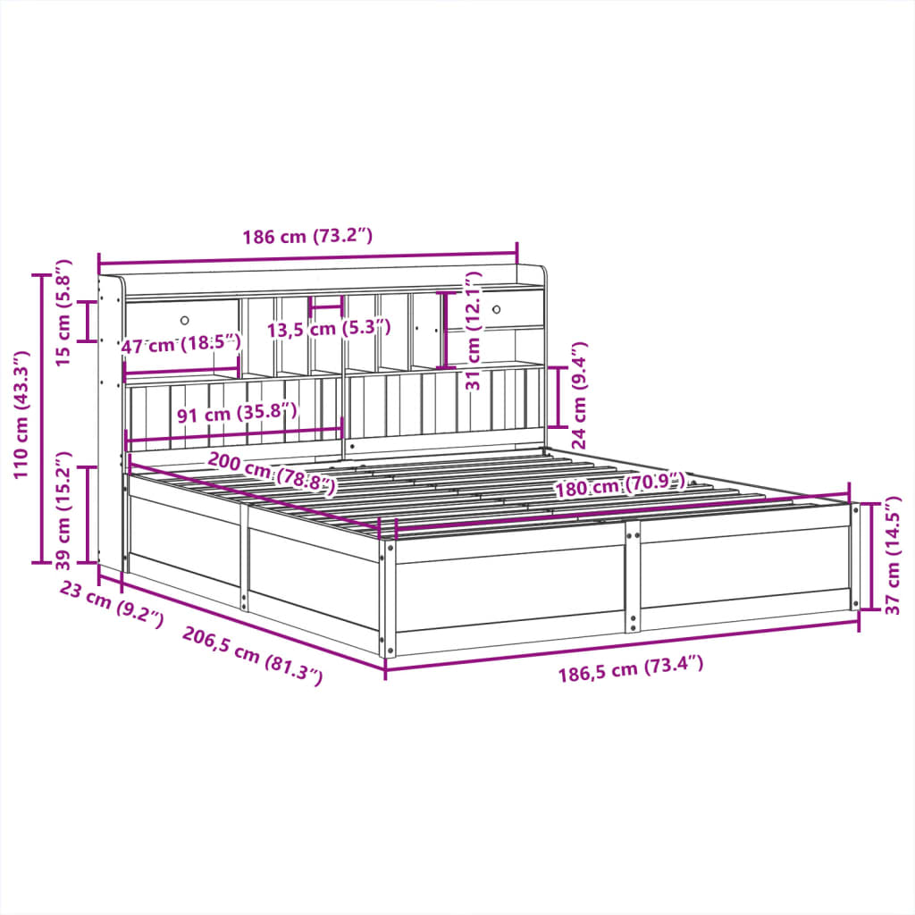 Cama sem colchão 180x200 cm madeira de pinho maciça branco