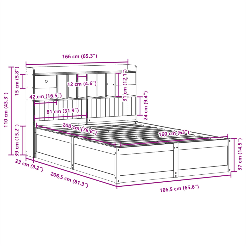 Cama sem colchão 160x200 cm madeira de pinho maciça branco