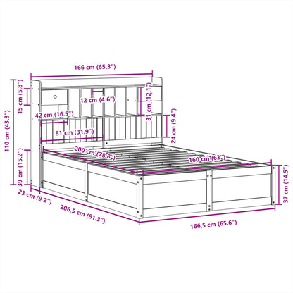 Cama sem colchão 160x200 cm madeira de pinho maciça branco